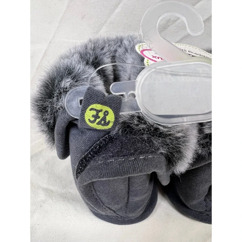 First Steps Booties Baby Size 1 Gray New Faux Fur Trim Hook Loop Closure